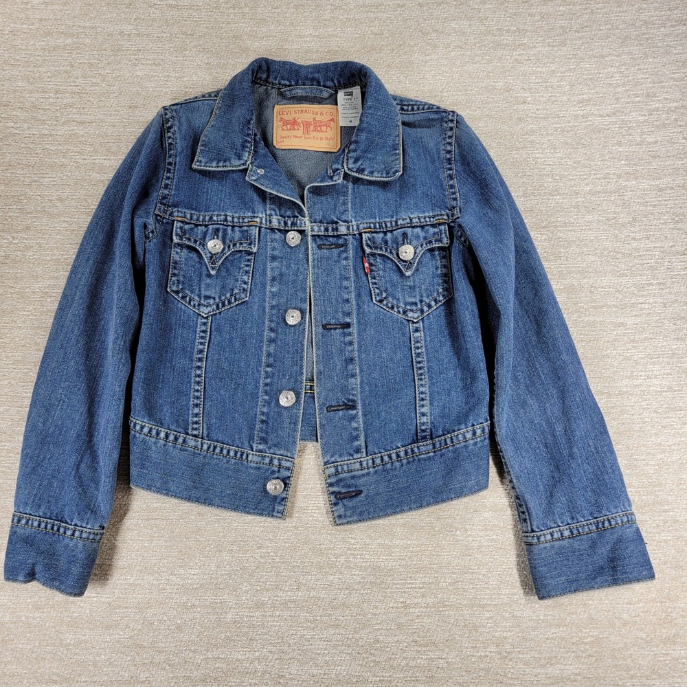 Levis Type 1 Iconic Denim Trucker Jacket Medium Blue Y2K 2004 Cropped Vintage